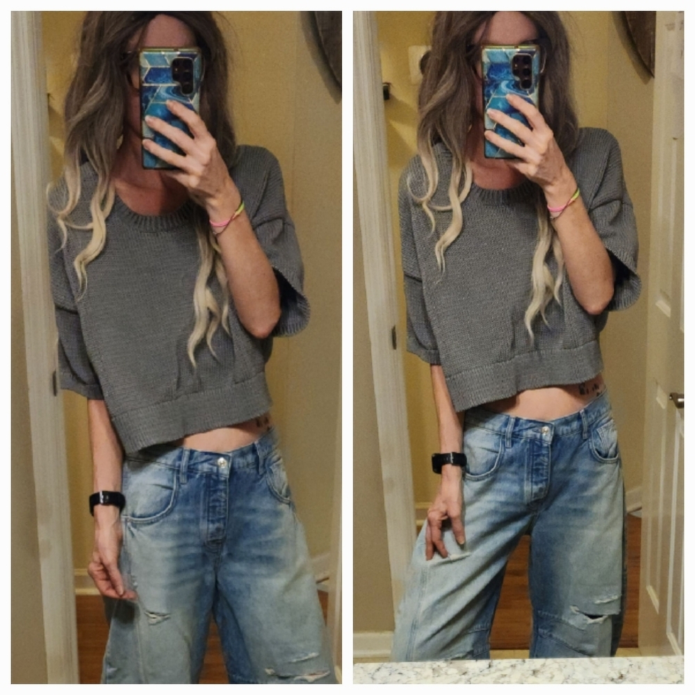 Banana Republic Cropped Gray Stretchy Sweater